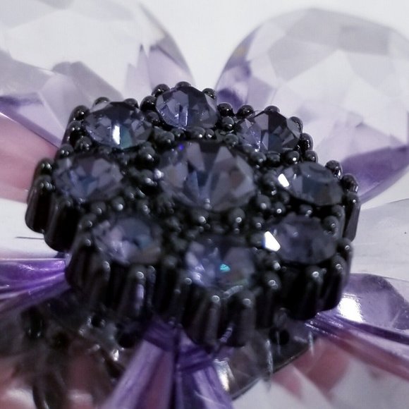 Extra Large Womens Purple Teardrop Crystal Flower Stretch Fashion Cocktail Ring - Picture 7 of 12